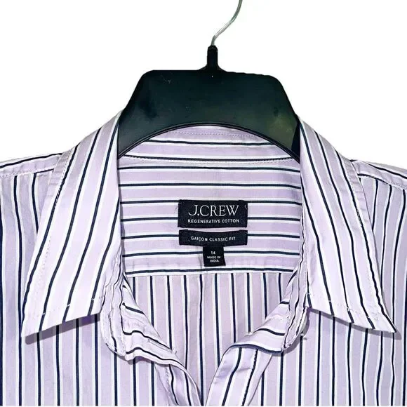 J Crew Garcon Classic Fit Shirt Plus Size 14 Top Striped Lavender Button Up - Picture 5 of 9